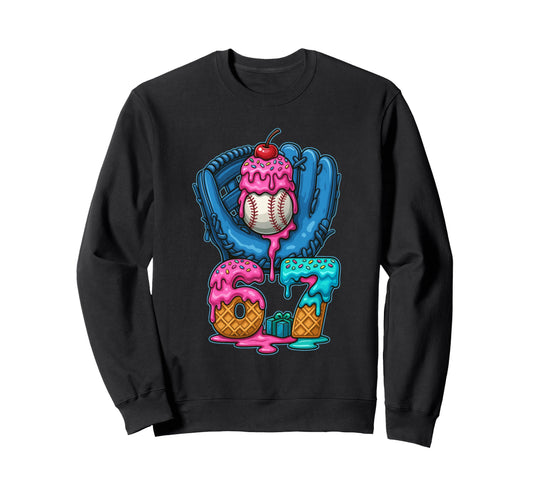 6 7 Baseball Ice Cream Drip Art Sweatshirt - Aesthetic Graphic Unisex - T-Shirt, Sweatshirt, Hoodie