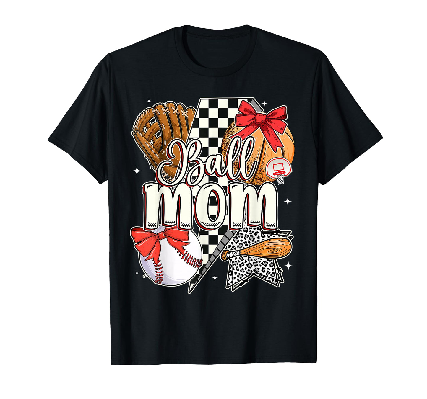 Checkered Ball Mom Leopard Baseball T-Shirt - Unique Graphic for Adults - T-Shirt, Sweatshirt, Hoodie