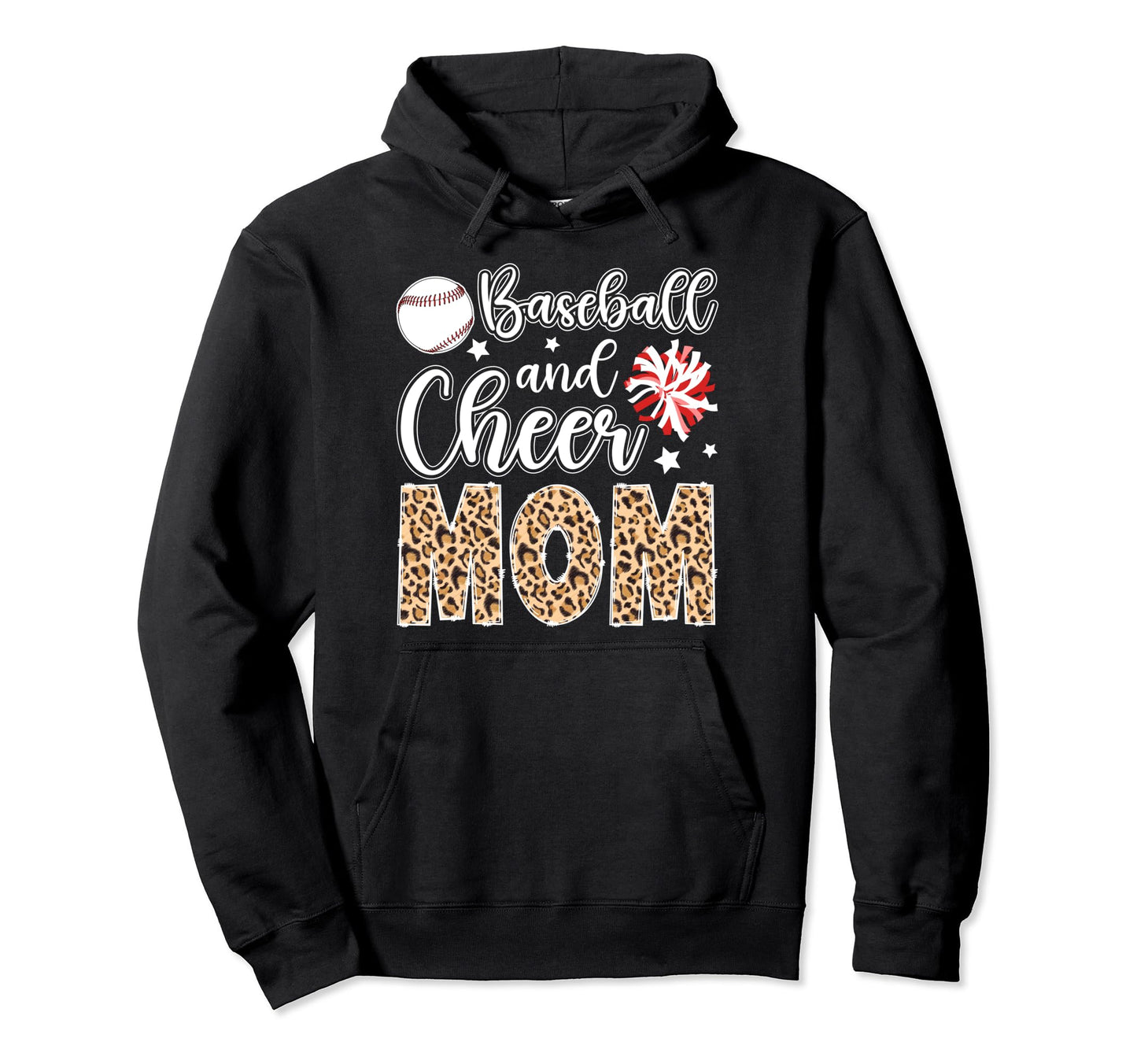Baseball And Cheer Mom Leopard Hoodie - Casual Everyday Wear Men Women - T-Shirt, Sweatshirt, Hoodie