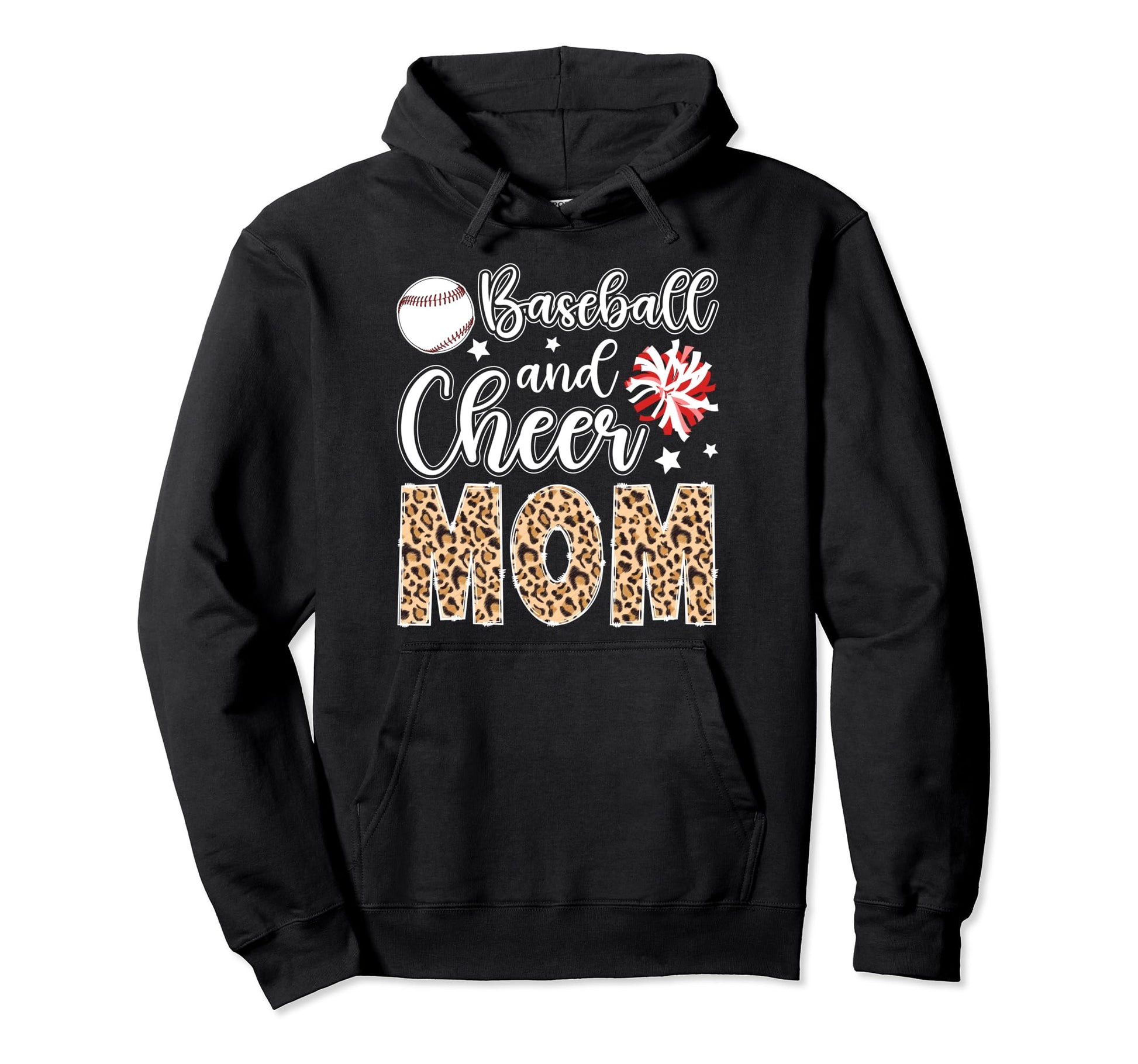 Baseball And Cheer Mom Leopard Hoodie - Casual Everyday Wear Men Women - T-Shirt, Sweatshirt, Hoodie