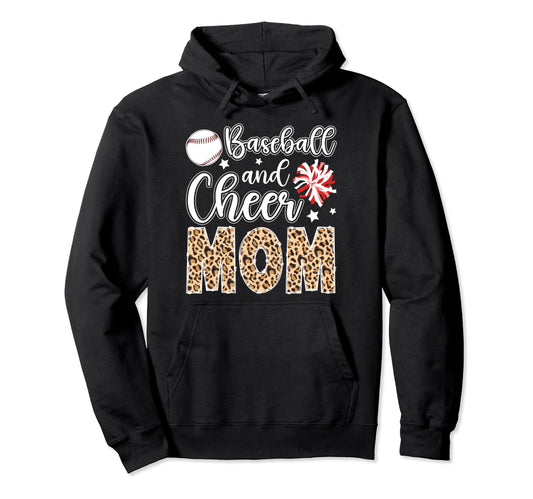 Baseball And Cheer Mom Leopard Hoodie - Casual Everyday Wear Men Women - T-Shirt, Sweatshirt, Hoodie