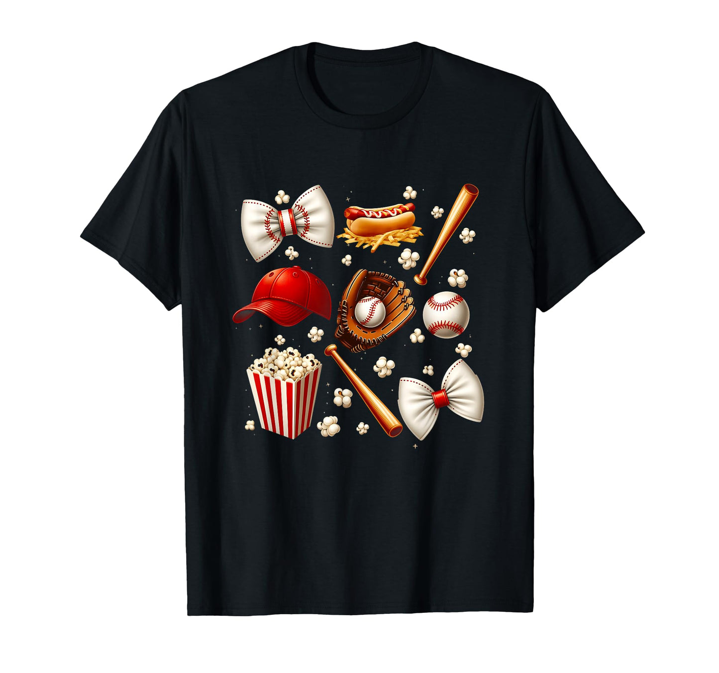 Baseball Coquette Bow Tie Hot Dog T-Shirt - Minimalist Print Unisex - T-Shirt, Sweatshirt, Hoodie
