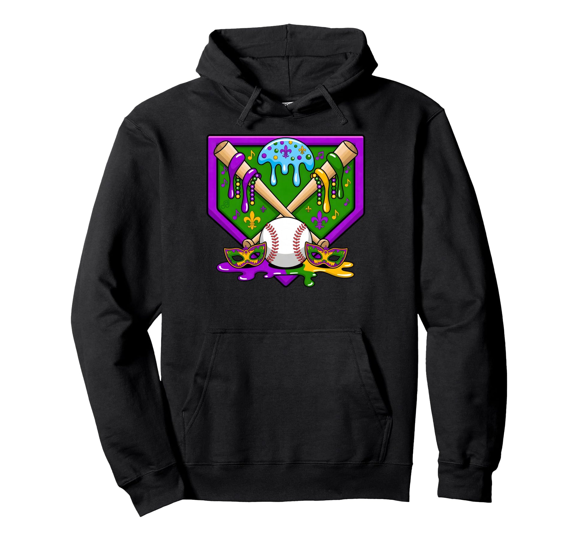 Mardi Gras Baseball Party Masks Fun Hoodie - Streetwear Style Men Women - T-Shirt, Sweatshirt, Hoodie
