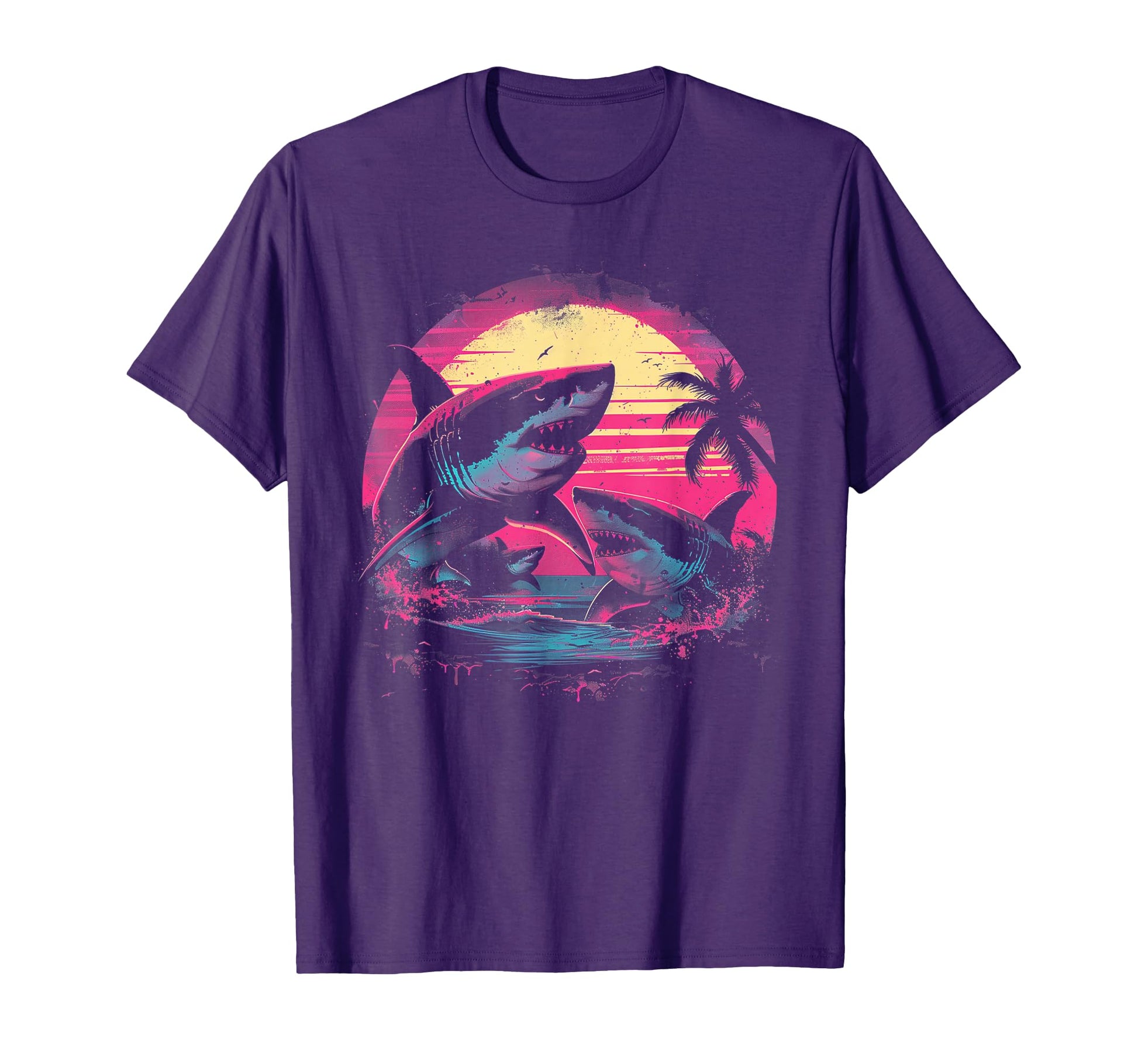 Shark Vaporwave Aesthetic Synthwave T-Shirt - Casual Everyday Wear Unisex - T-Shirt, Sweatshirt, Hoodie