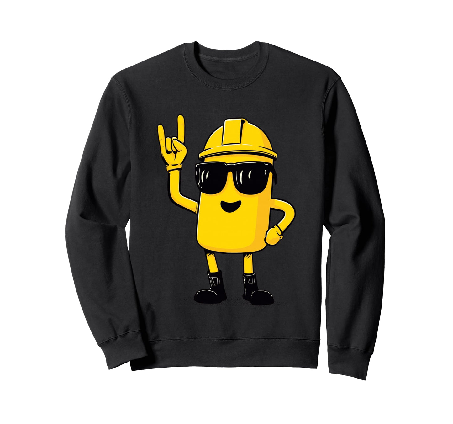 Yellow Battery Mascot Rock Hand Sign Sweatshirt - Graphic Print Men Women - T-Shirt, Sweatshirt, Hoodie