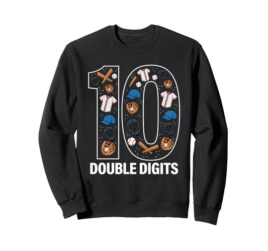 10 Baseball Birthday Double Sweatshirt - Fun Novelty Design for Adults - T-Shirt, Sweatshirt, Hoodie