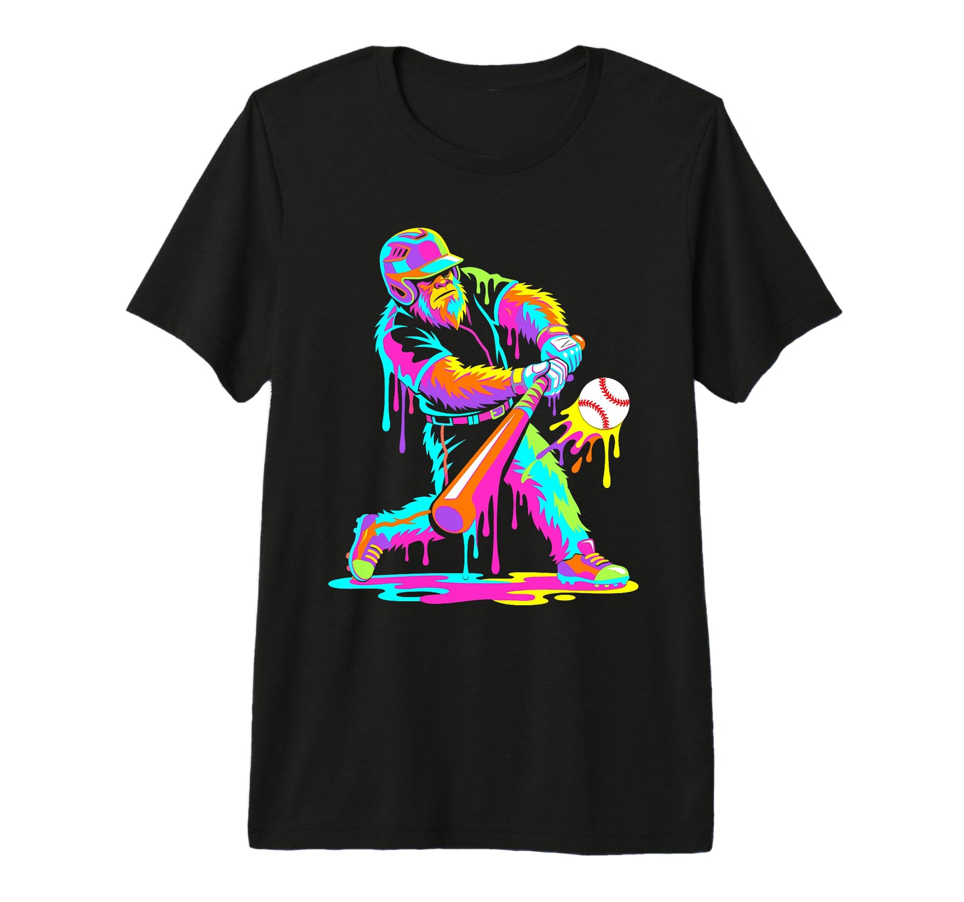 Baseball Ice Drip Bigfoot Playing Color T-Shirt - Unique Graphic Men Women - T-Shirt, Sweatshirt, Hoodie