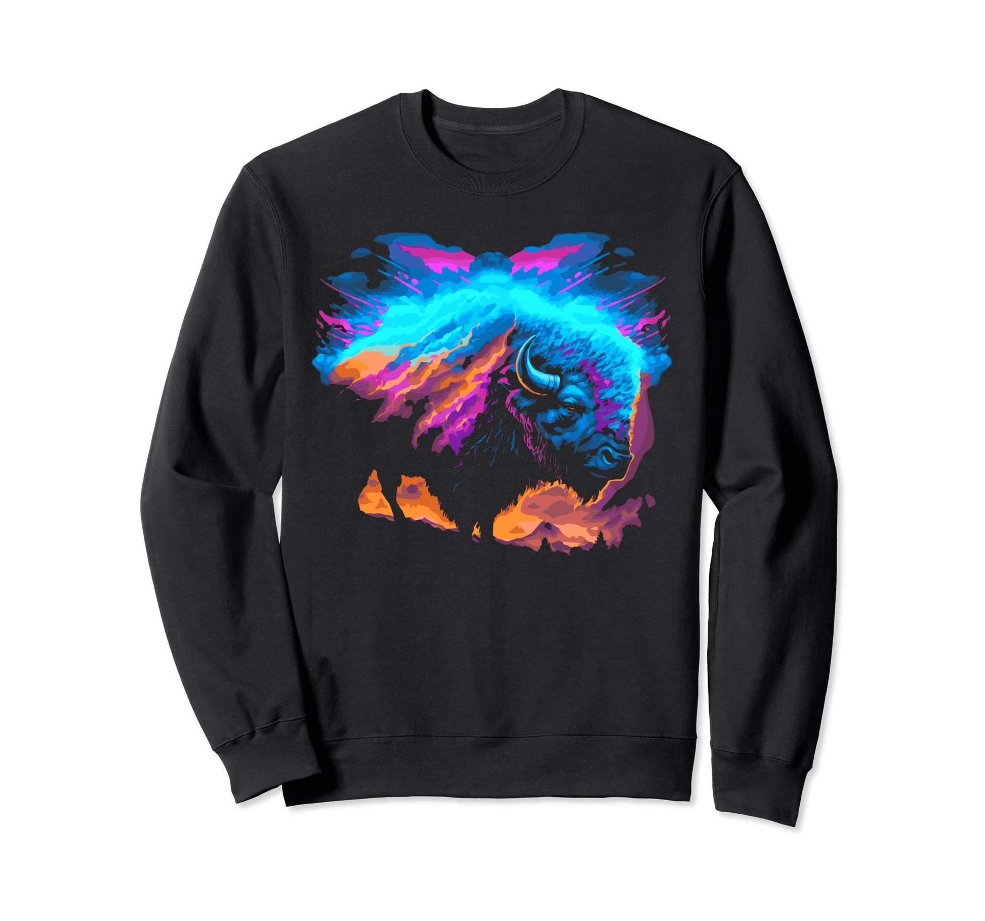 Vaporwave Synthwave Bison Sweatshirt - Aesthetic Graphic Men Women - T-Shirt, Sweatshirt, Hoodie