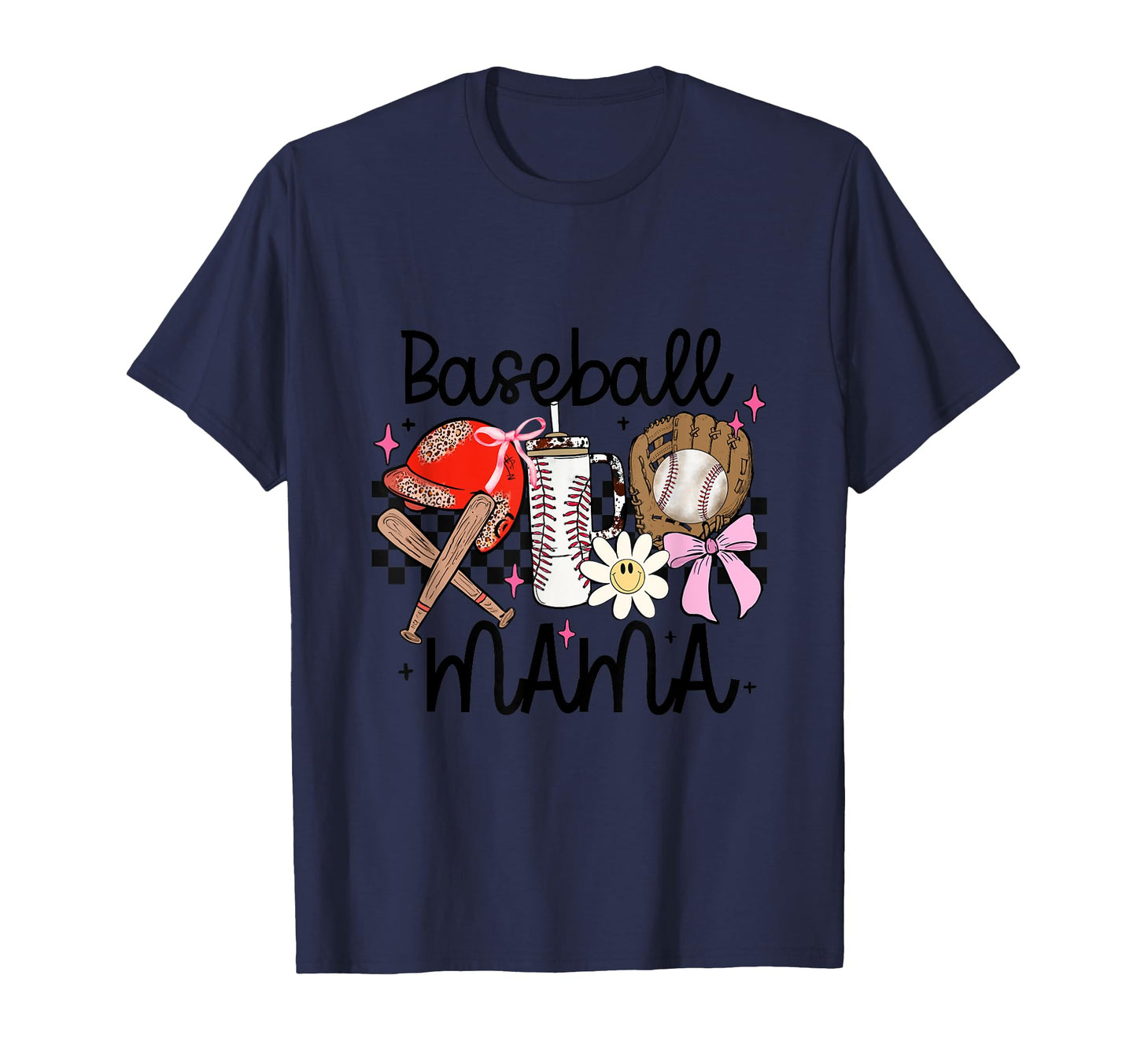 Baseball Mama Groovy Checkered Coquette T-Shirt - Trendy Graphic Unisex - T-Shirt, Sweatshirt, Hoodie