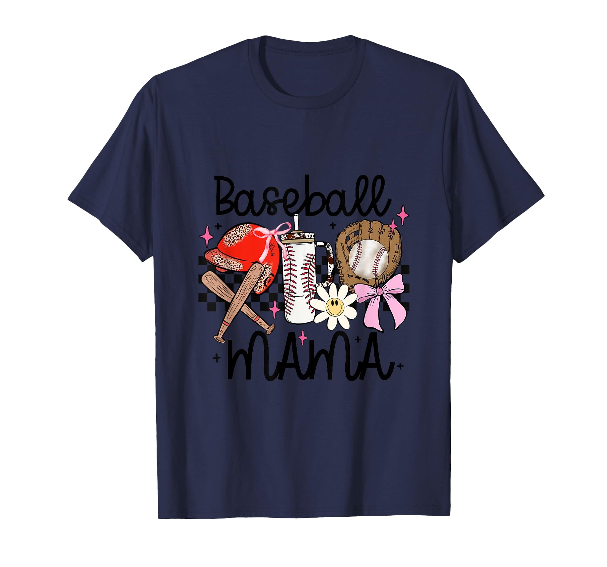 Baseball Mama Groovy Checkered Coquette T-Shirt - Trendy Graphic Unisex - T-Shirt, Sweatshirt, Hoodie