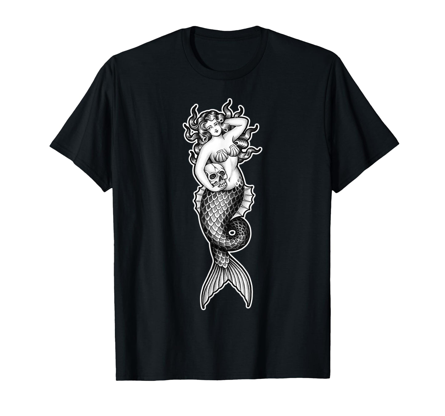 Mermaid Siren Pin Up Skull T-Shirt - Minimalist Print Unisex - T-Shirt, Sweatshirt, Hoodie