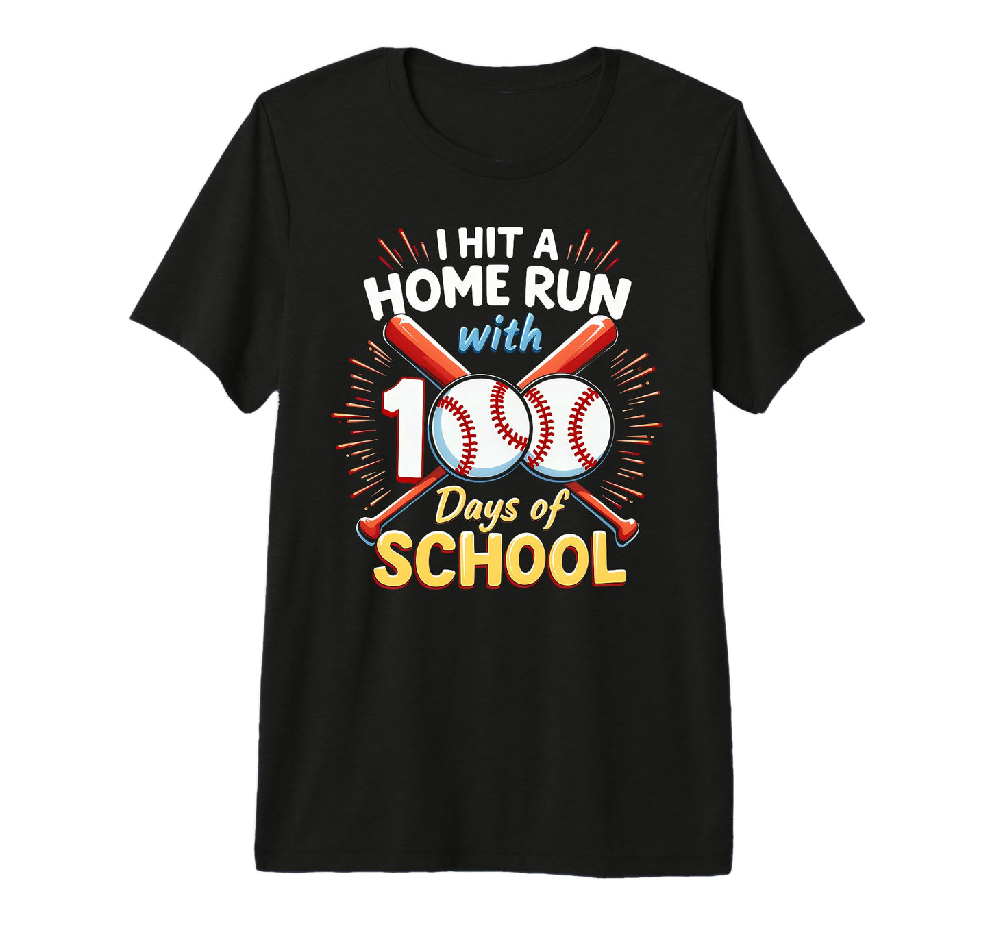 Hit Home Run 100 Days School Baseball T-Shirt - Custom Art Print Unisex - T-Shirt, Sweatshirt, Hoodie