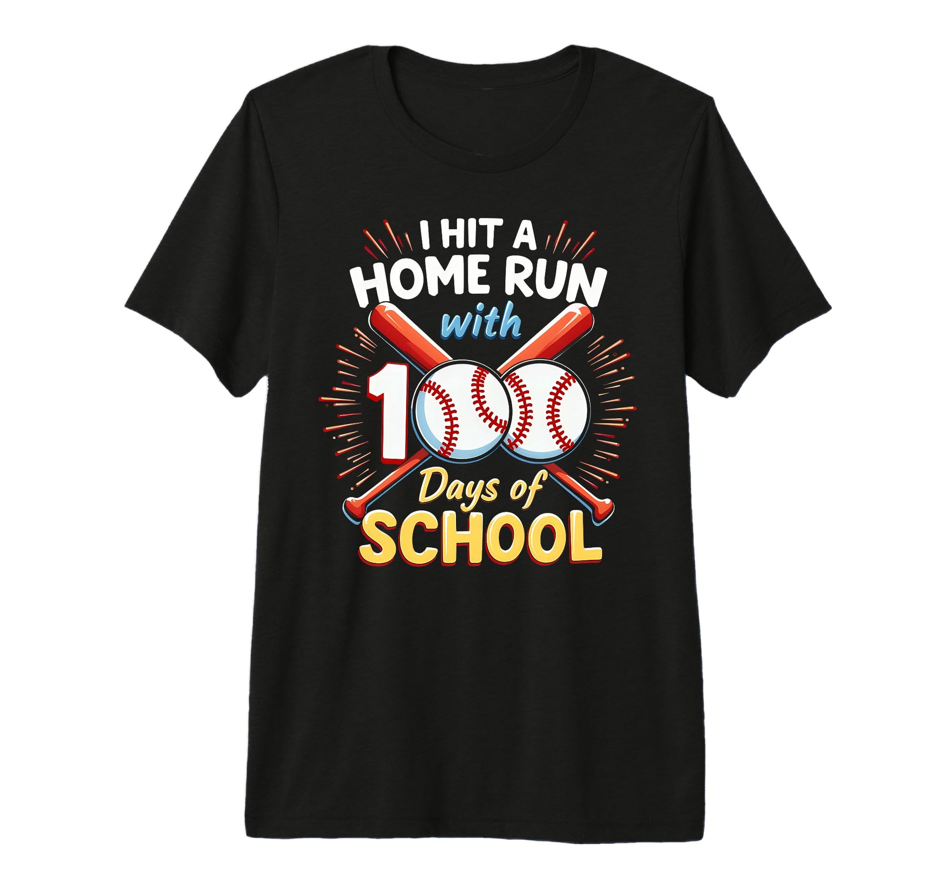Hit Home Run 100 Days School Baseball T-Shirt - Custom Art Print Unisex - T-Shirt, Sweatshirt, Hoodie