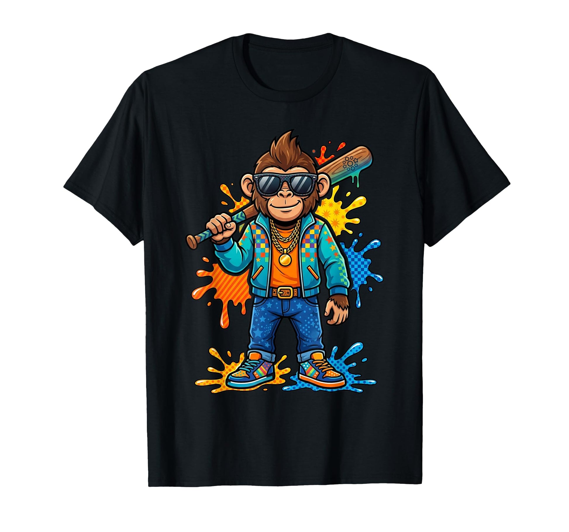 Funny Monkey Baseball Drip Animal T-Shirt - Minimalist Print Men Women - T-Shirt, Sweatshirt, Hoodie