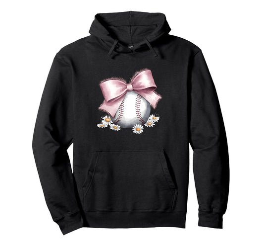 Baseball Coquette Bow Baseball Mom Hoodie - Unique Graphic Unisex - T-Shirt, Sweatshirt, Hoodie