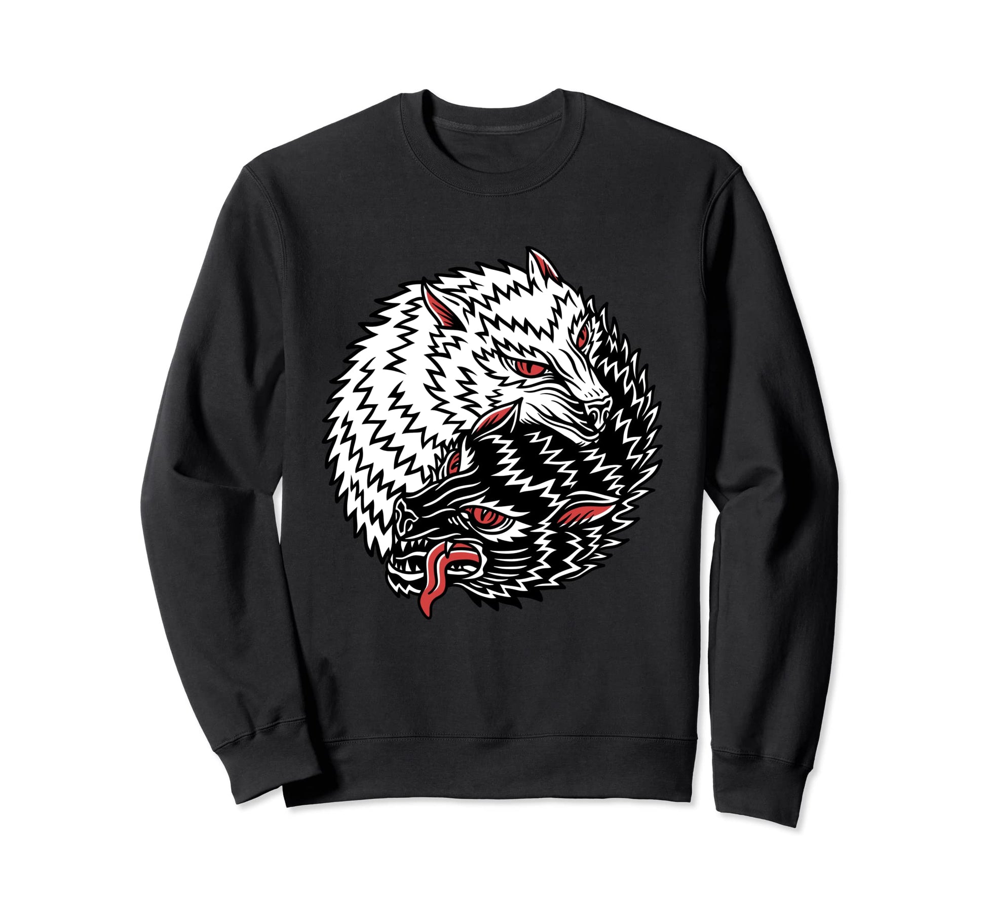 Wolves American Traditional Tattoo Sweatshirt - Custom Art Print Men Women - T-Shirt, Sweatshirt, Hoodie