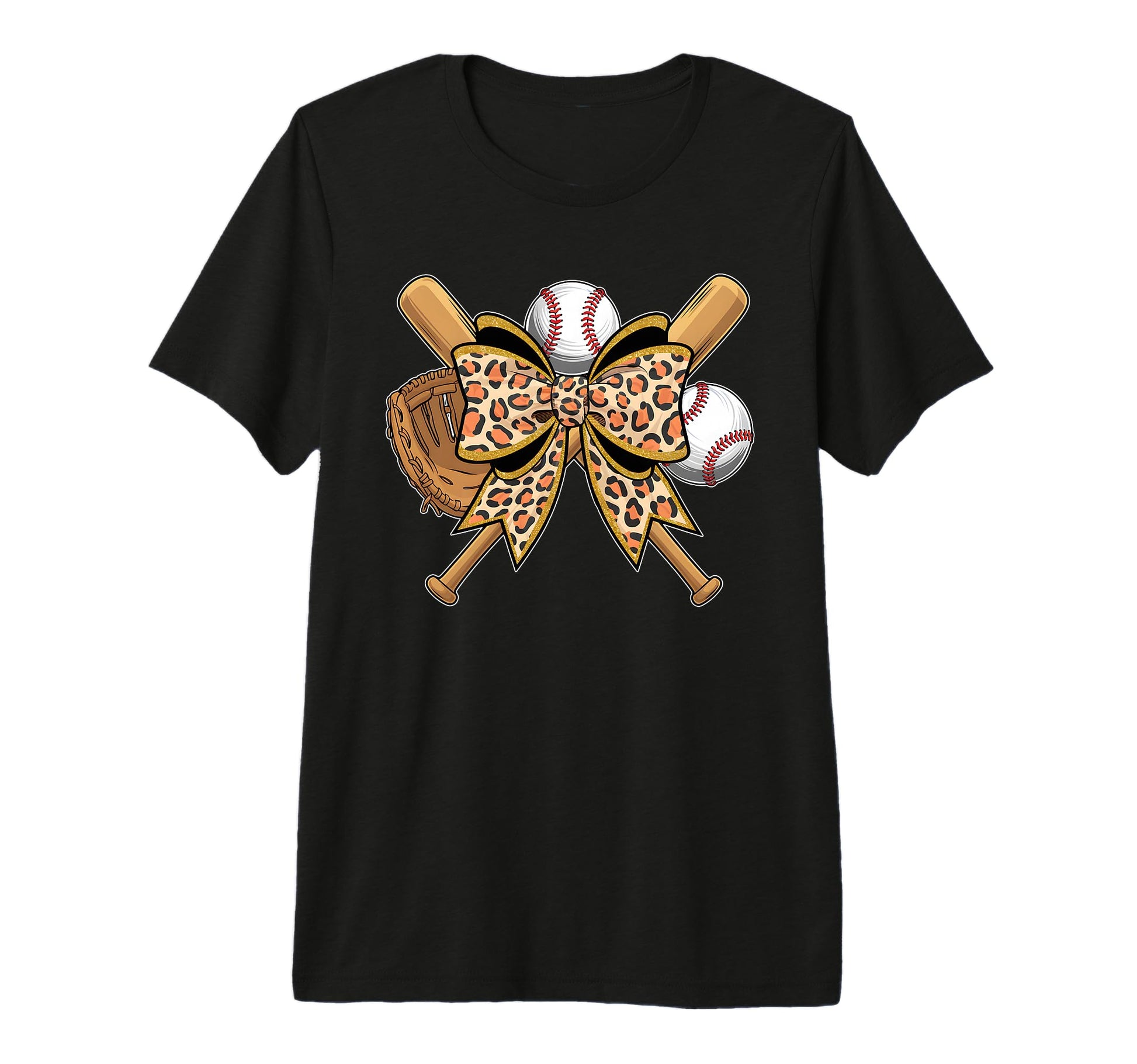 Stylish Baseball Theme Leopard Bow T-Shirt - Streetwear Style Men Women - T-Shirt, Sweatshirt, Hoodie