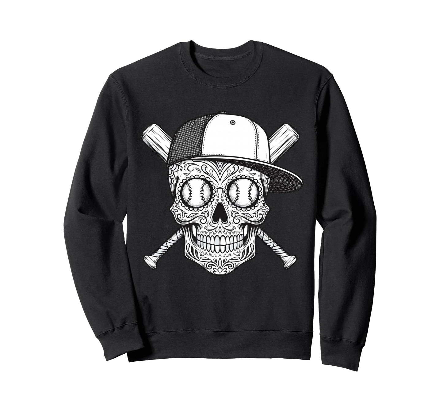 Latino Mexican Sugar Skull Baseball Sweatshirt - Custom Art Print Unisex - T-Shirt, Sweatshirt, Hoodie