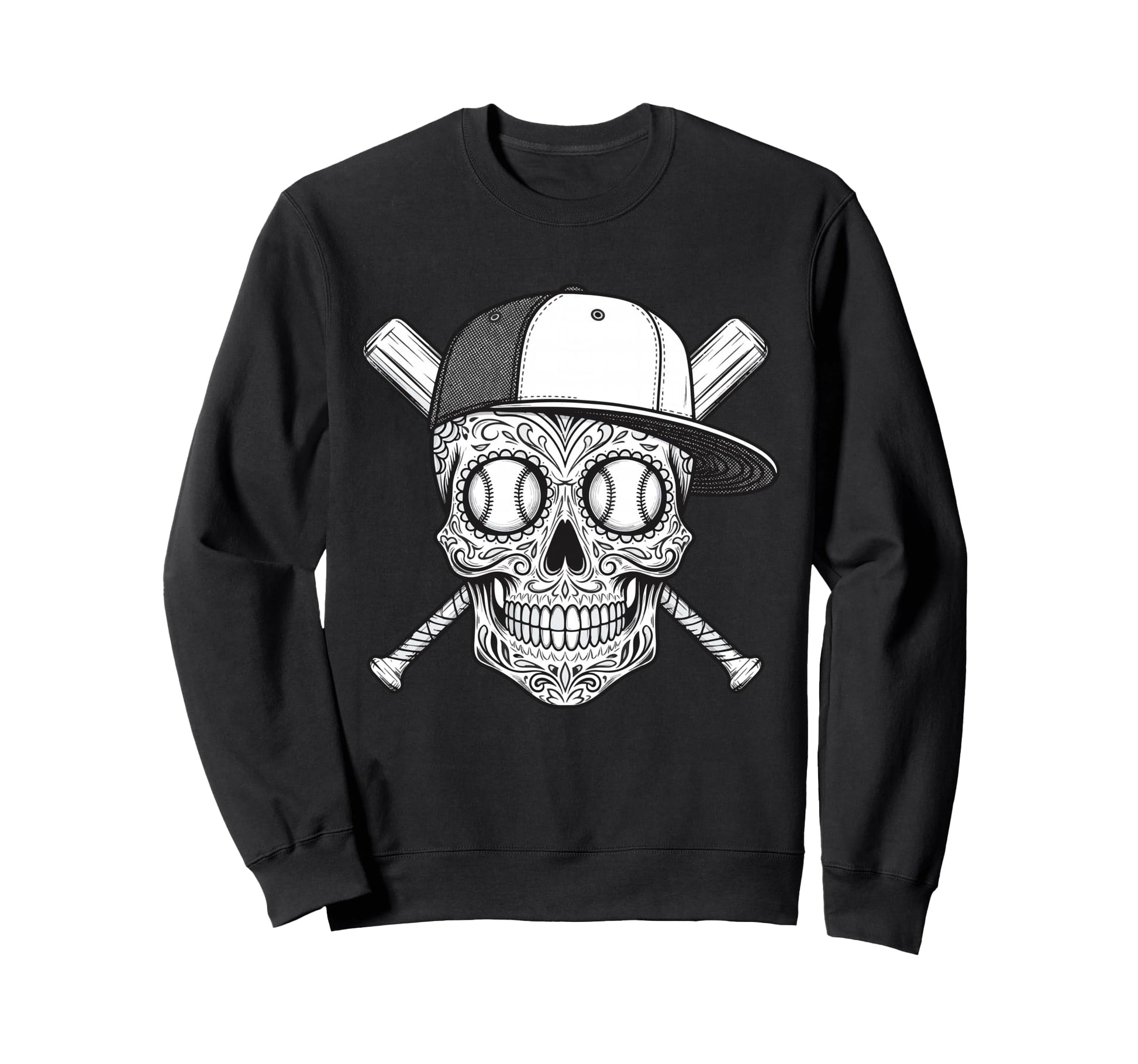 Latino Mexican Sugar Skull Baseball Sweatshirt - Custom Art Print Unisex - T-Shirt, Sweatshirt, Hoodie