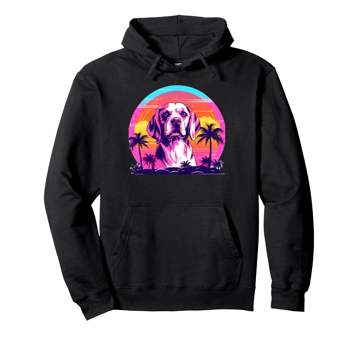 Beagle 80S Synthwave Sunset Hoodie - Minimalist Print for Adults - T-Shirt, Sweatshirt, Hoodie