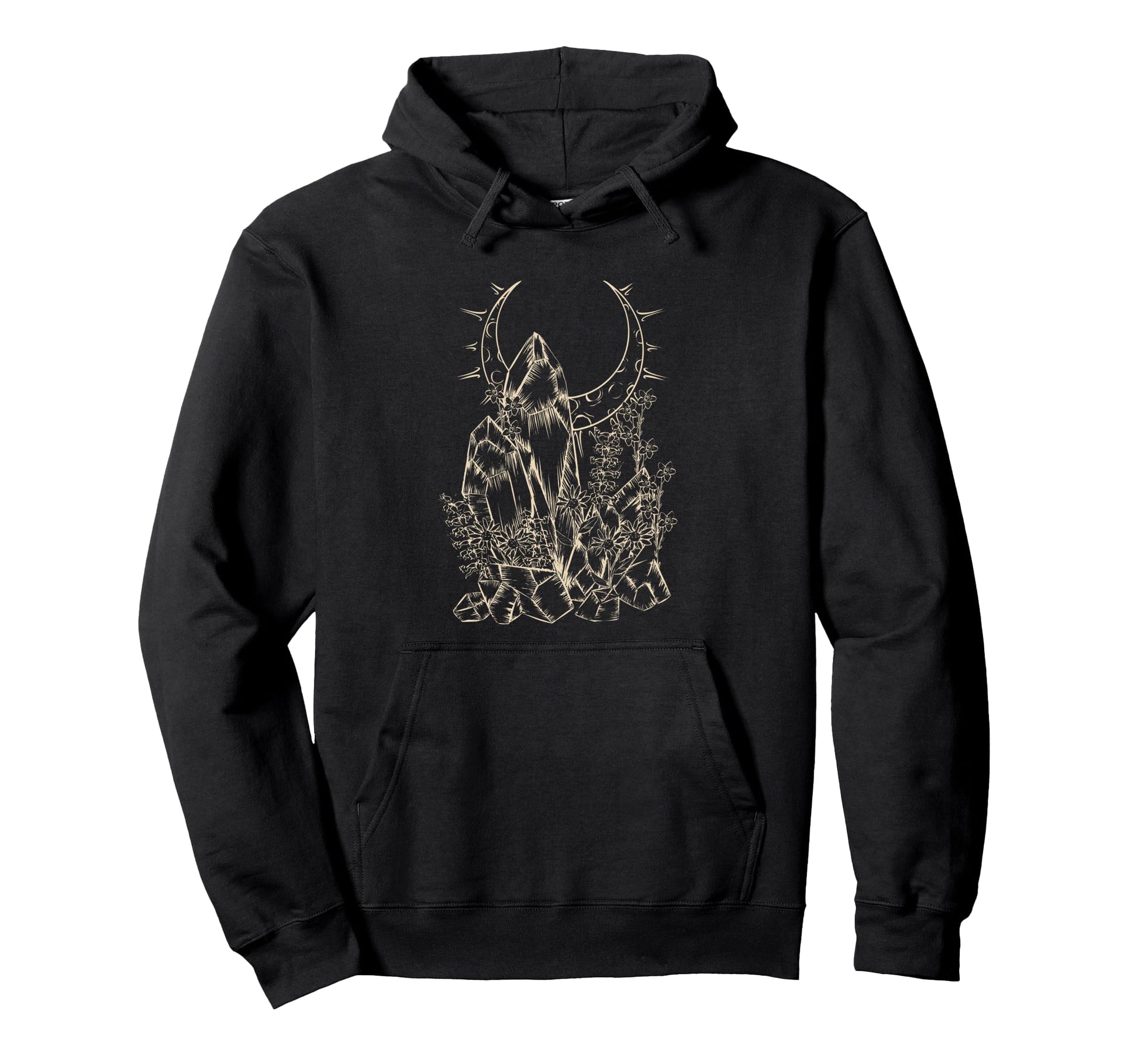Crystals Flowers Moon Witchy E Alt Hoodie - Casual Everyday Wear Men Women - T-Shirt, Sweatshirt, Hoodie