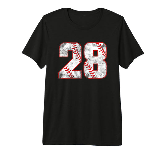 Baseball 28 Jersey Number Tri T-Shirt - Casual Everyday Wear for Adults - T-Shirt, Sweatshirt, Hoodie