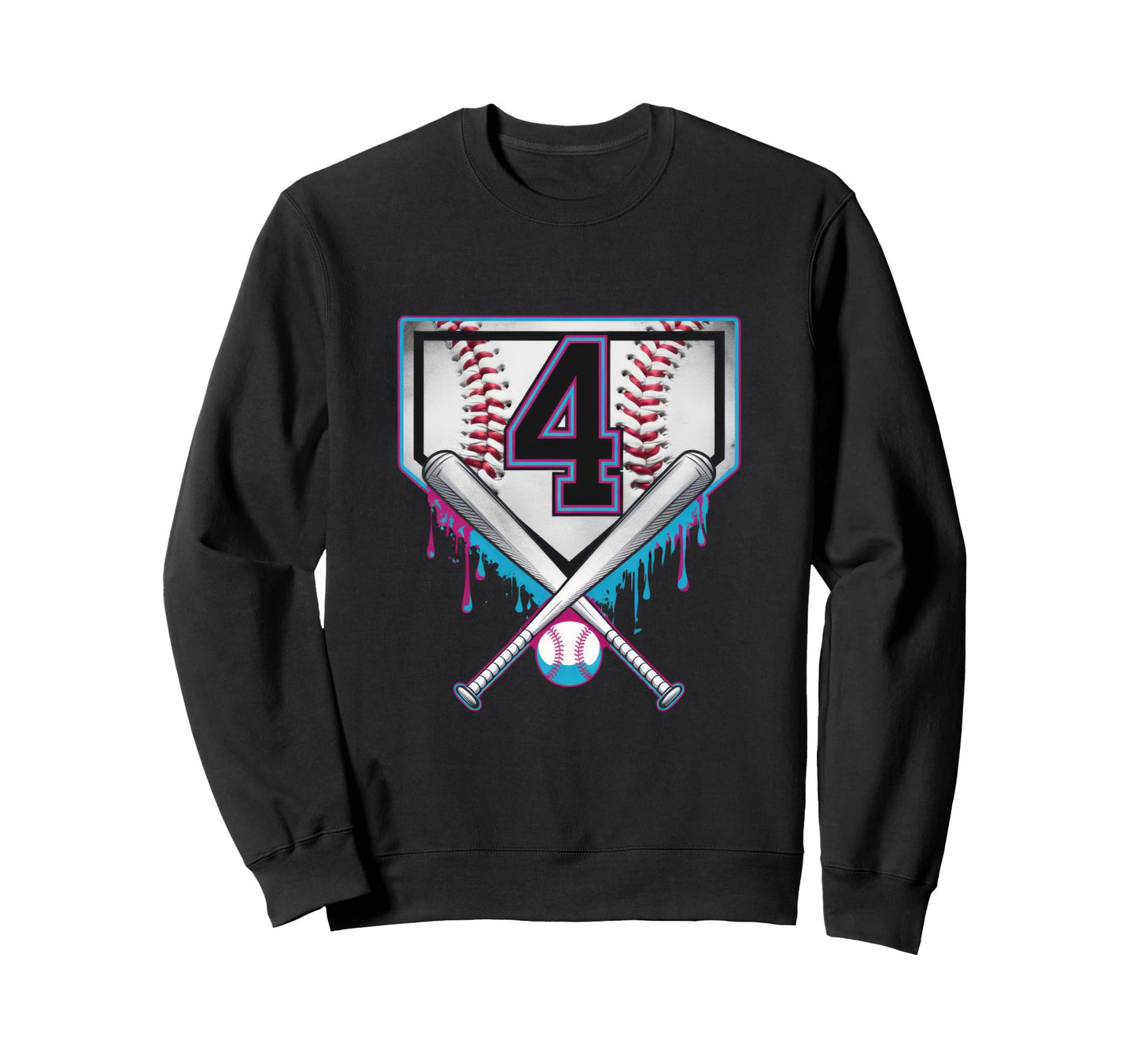 4Th Birthday Baseball Home Ice Cream Sweatshirt - Trendy Graphic Unisex - T-Shirt, Sweatshirt, Hoodie