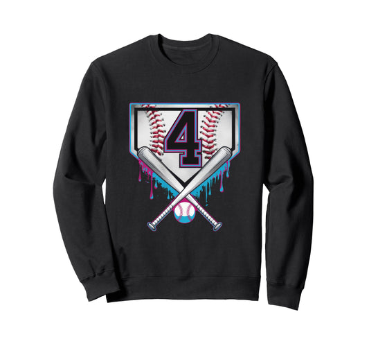 4Th Birthday Baseball Home Ice Cream Sweatshirt - Trendy Graphic Unisex - T-Shirt, Sweatshirt, Hoodie