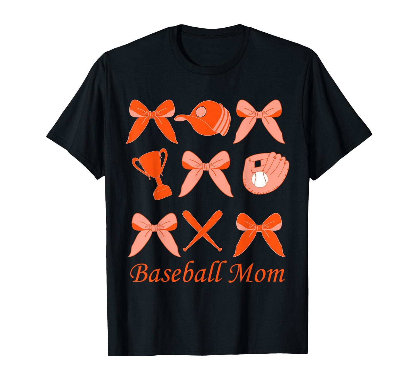 Baseball Mom Coquette Bow Orange Baseball T-Shirt - Unique Graphic Unisex - T-Shirt, Sweatshirt, Hoodie