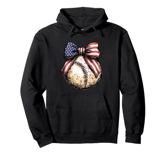 American Baseball Coquette Bow Hoodie - Minimalist Print for Adults - T-Shirt, Sweatshirt, Hoodie