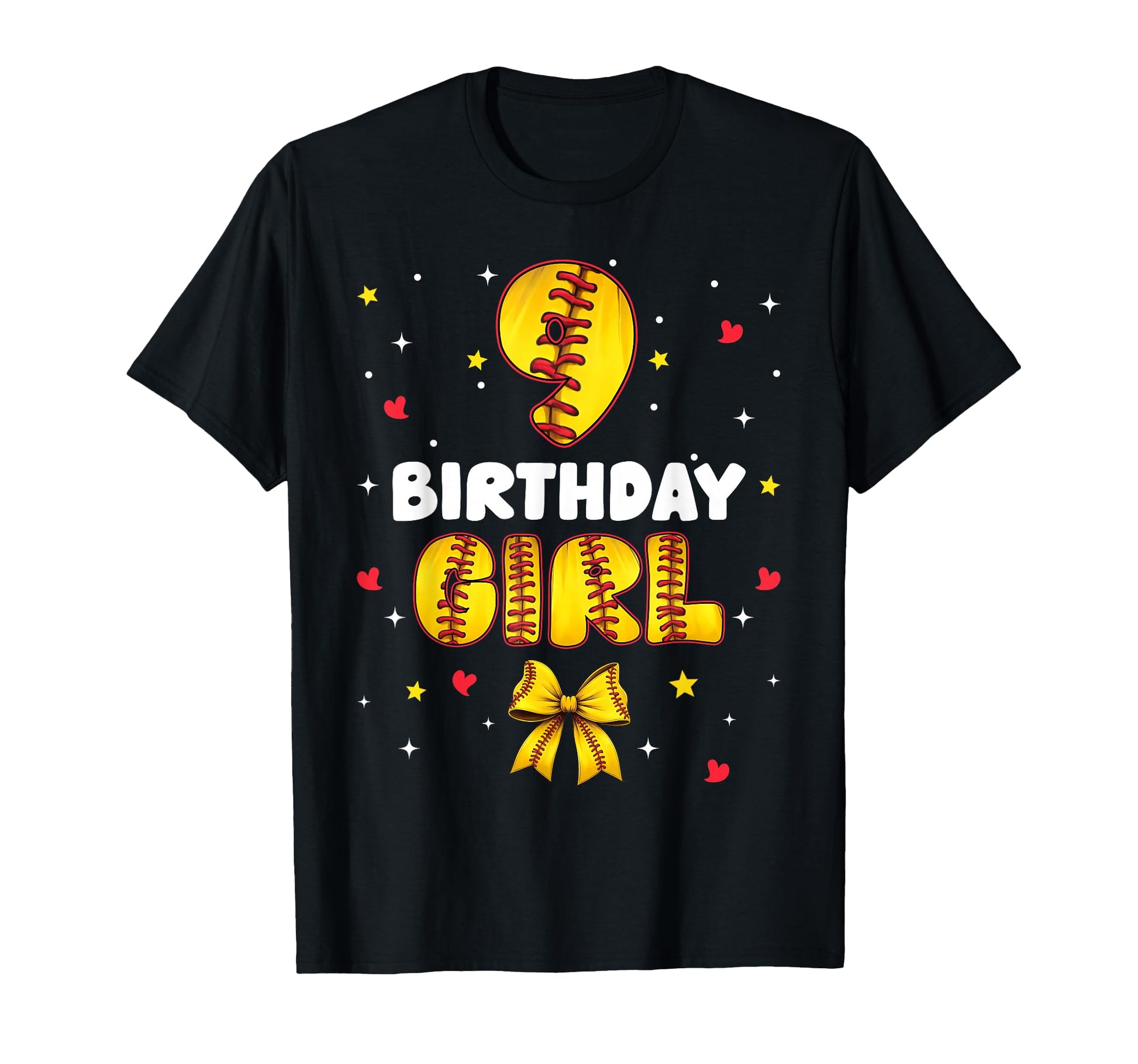 9Th Birthday Baseball Softball Bow T-Shirt - Casual Everyday Wear Unisex - T-Shirt, Sweatshirt, Hoodie