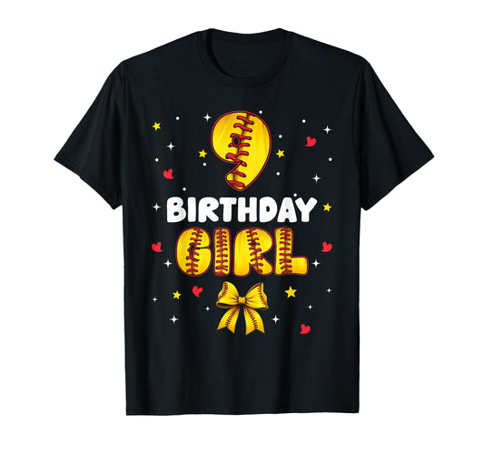 9Th Birthday Baseball Softball Bow T-Shirt - Casual Everyday Wear Unisex - T-Shirt, Sweatshirt, Hoodie