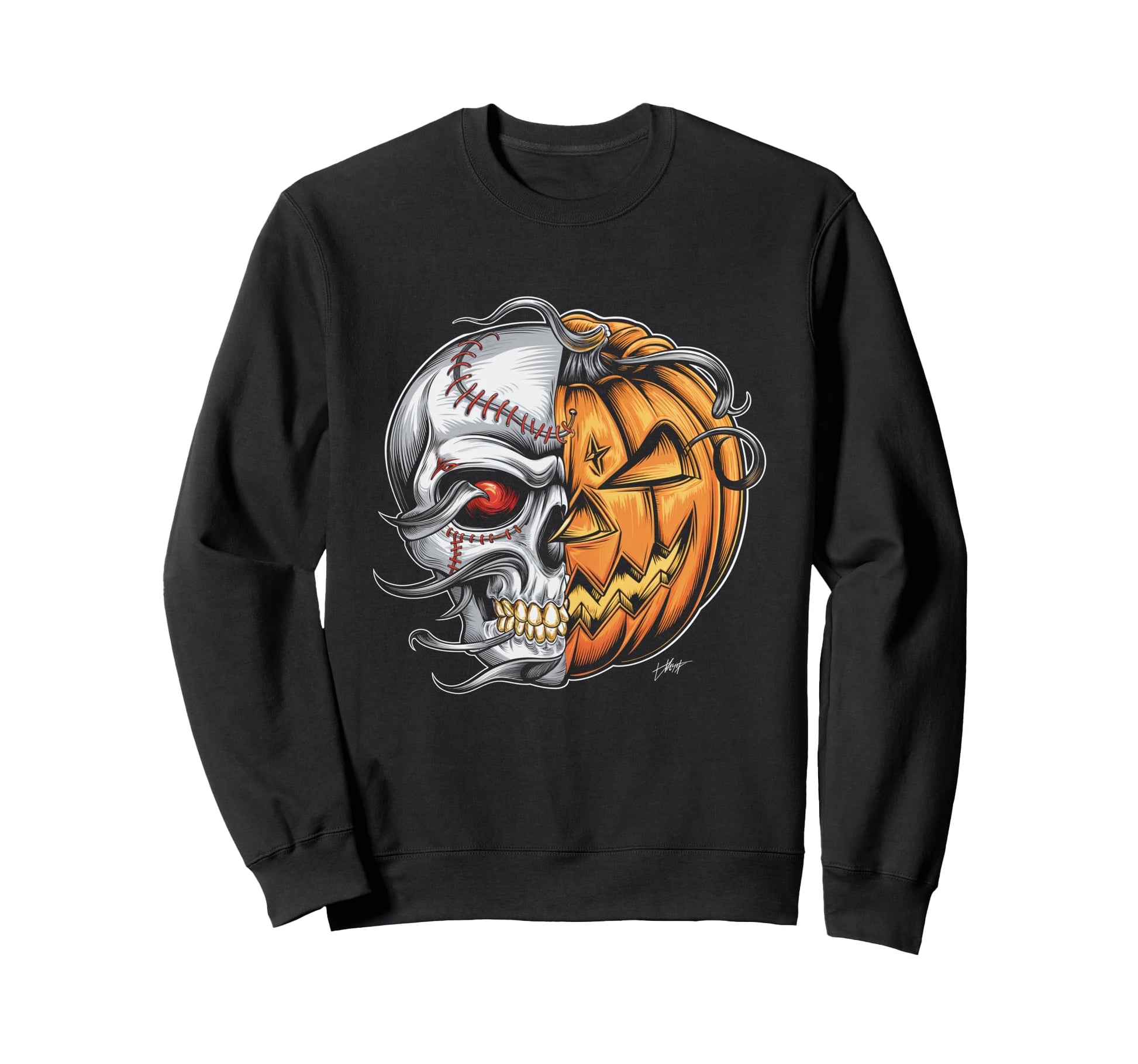 Baseball Pumpkin Skull Halloween Sweatshirt - Casual Everyday Wear Unisex - T-Shirt, Sweatshirt, Hoodie