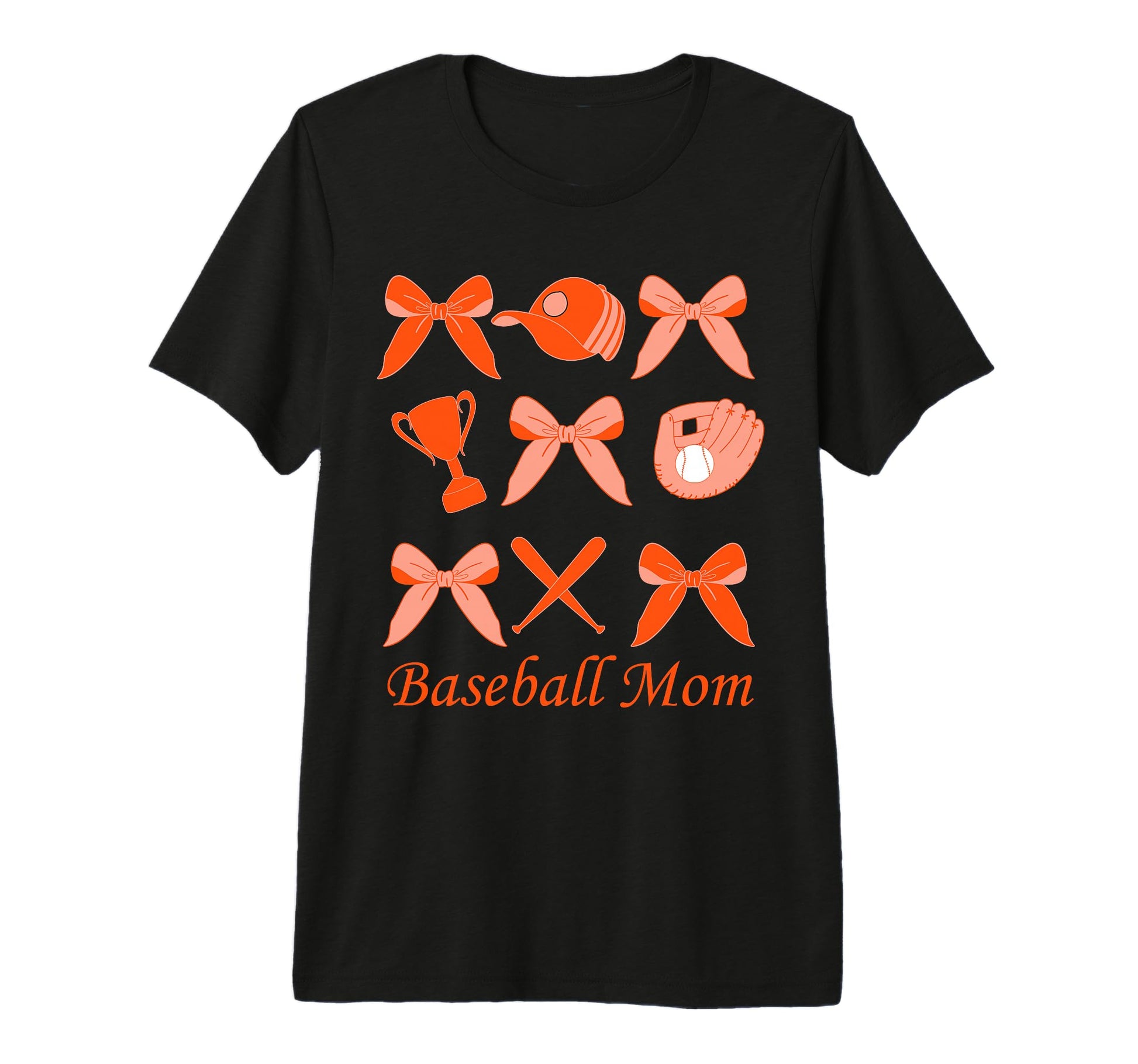 Baseball Mom Coquette Bow Orange T-Shirt - Custom Art Print Unisex - T-Shirt, Sweatshirt, Hoodie