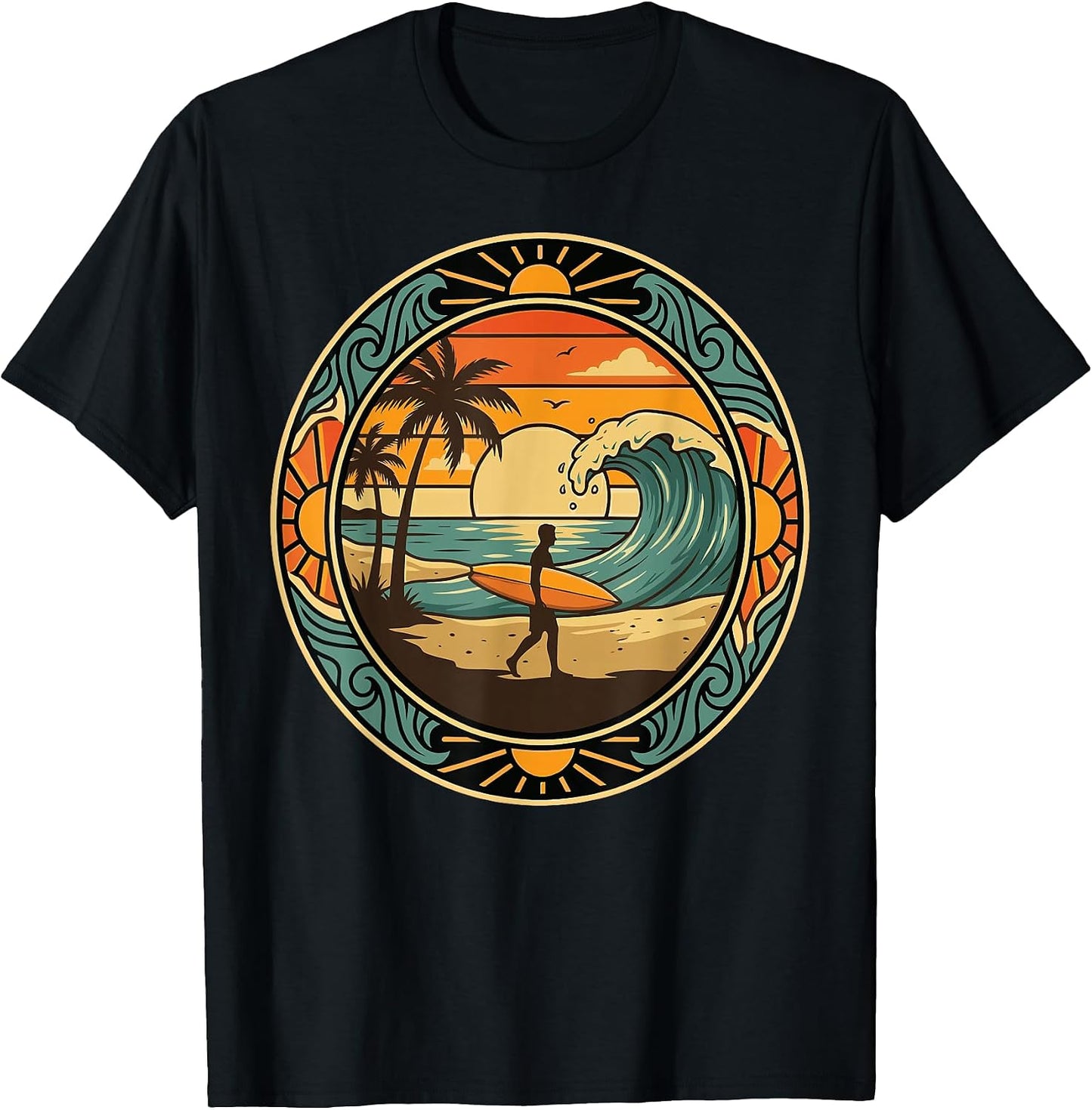 Tropical Beach Sunset Surfing Silhouette Art - Adult & Kids T-Shirts, Sweatshirts & Hoodies apparel design preview 1