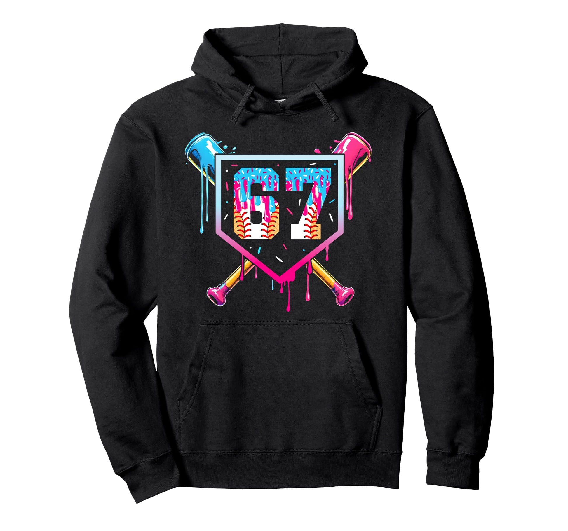 Baseball Ice Cream Drip Number 67 Hoodie - Streetwear Style for Adults - T-Shirt, Sweatshirt, Hoodie