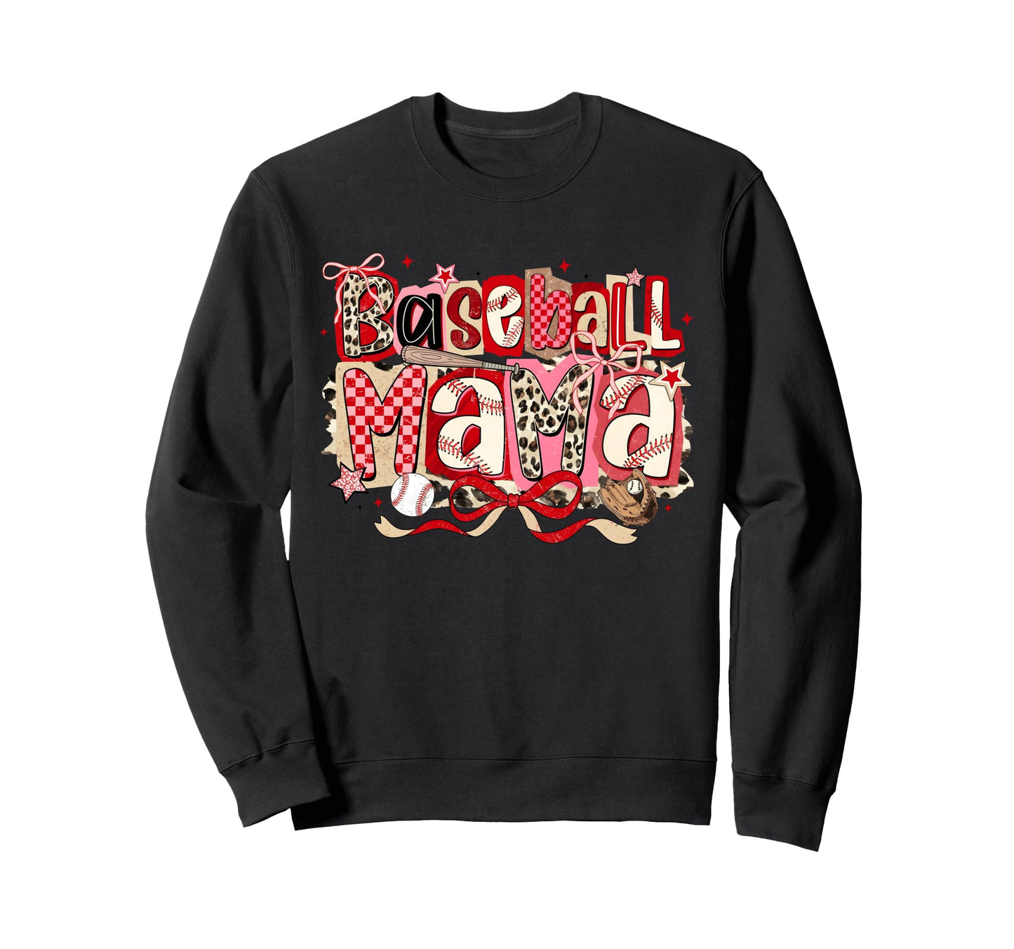 Baseball Mama Leopard Checkered Sweatshirt - Casual Everyday Wear Unisex - T-Shirt, Sweatshirt, Hoodie