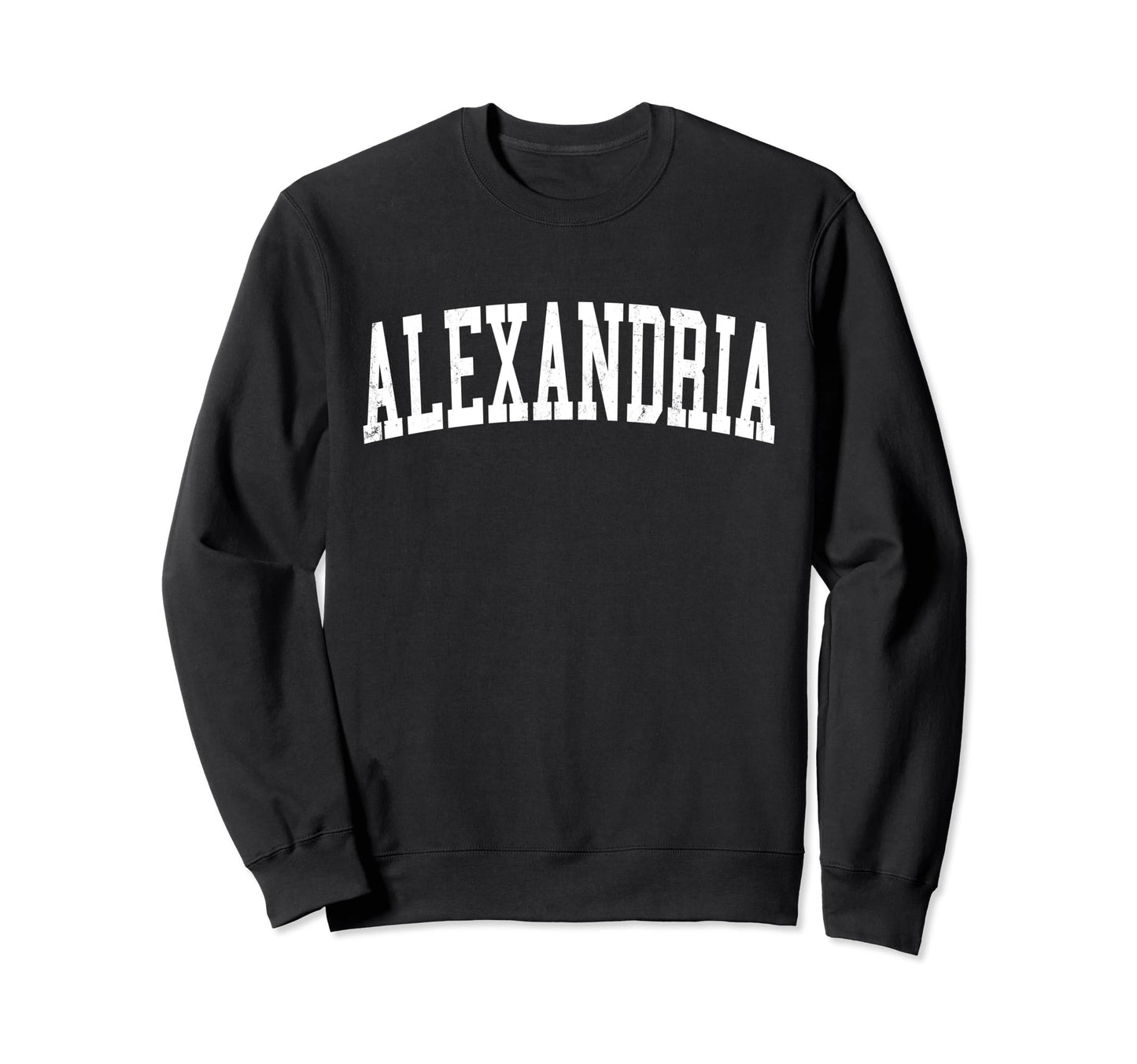 Alexandria Mn Distressed White Varsity Sweatshirt - Graphic Print Unisex - T-Shirt, Sweatshirt, Hoodie