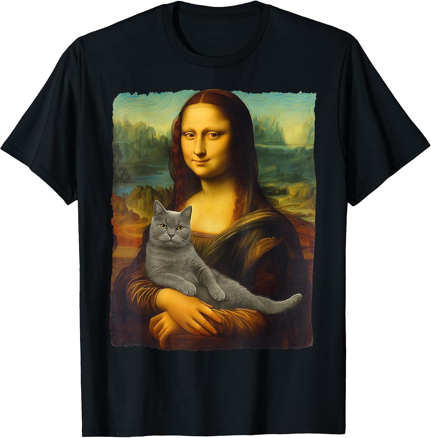 Mona Lisa Gray Cat Art Funny Gifts Lover Mom Dad - Adult & Kids T-Shirts, Sweatshirts & Hoodies apparel design preview 1