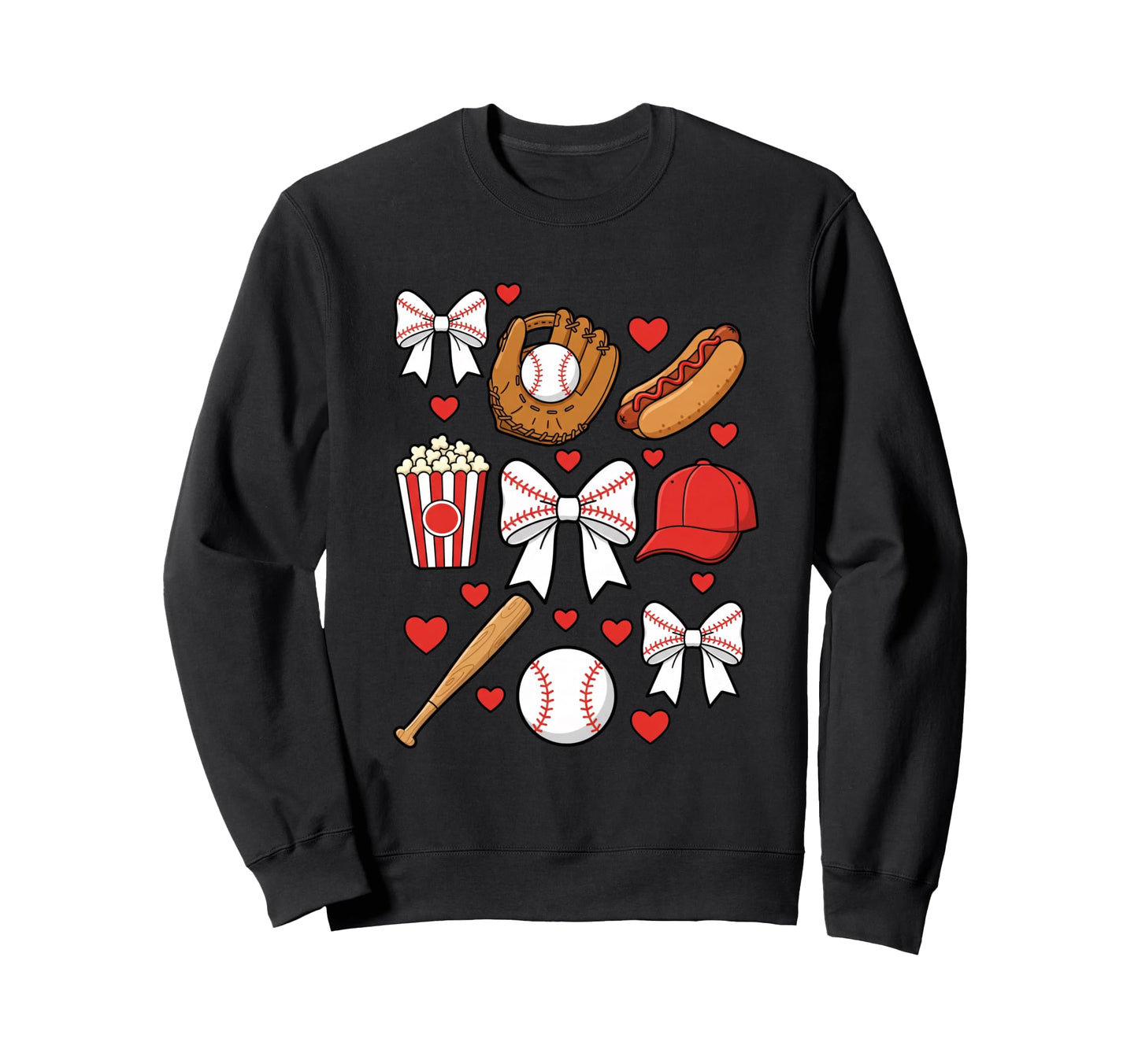 Baseball Mom Bow Heart Mom Team Mom Sweatshirt - Unique Graphic Unisex - T-Shirt, Sweatshirt, Hoodie