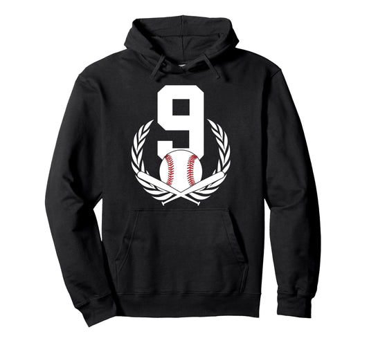 9 Years Number 9 Baseball 9Th Birthday Hoodie - Graphic Print for Adults - T-Shirt, Sweatshirt, Hoodie