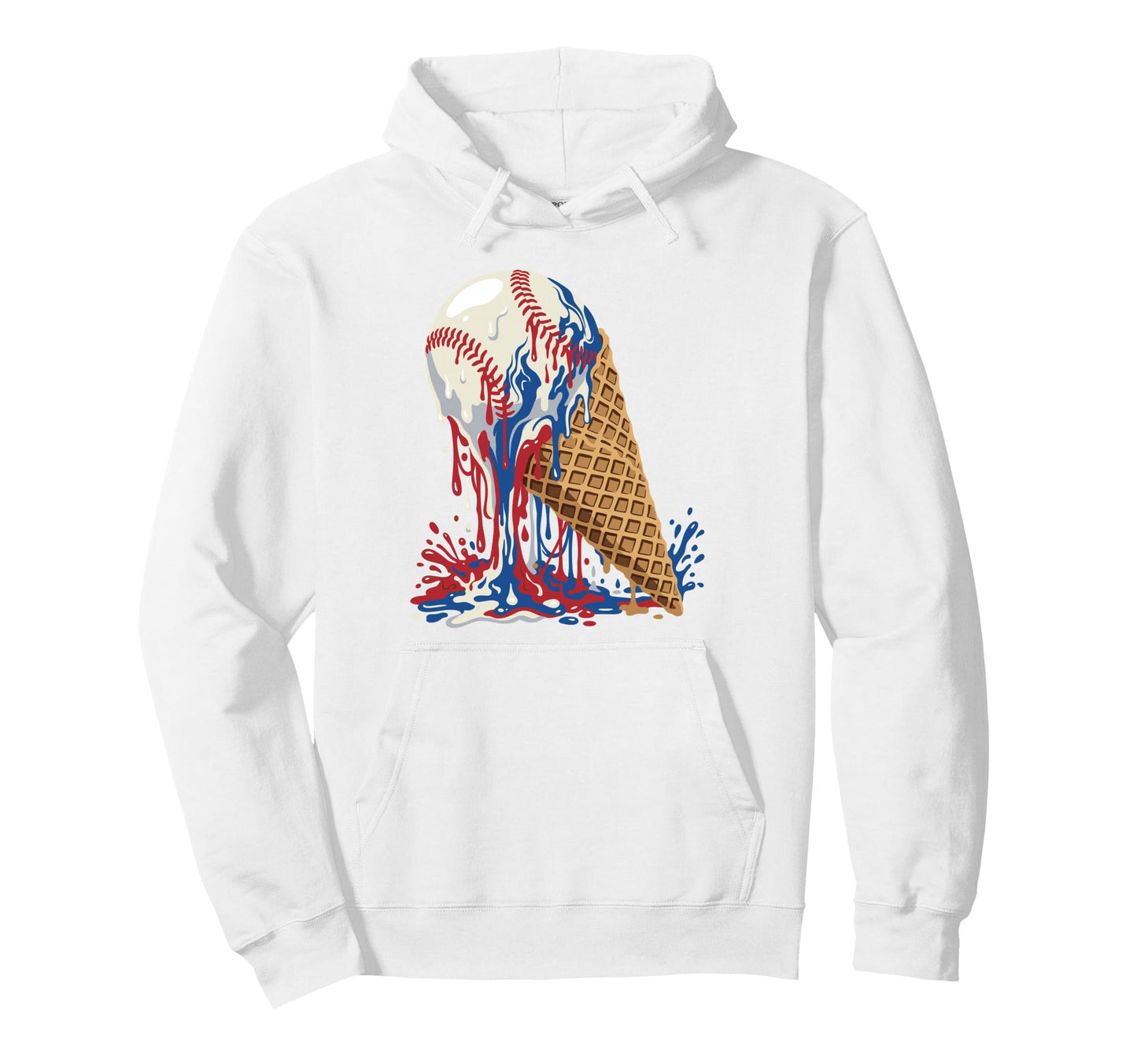 Baseball Ice Cream Dripping Ball Waffle Hoodie - Unique Graphic Men Women - T-Shirt, Sweatshirt, Hoodie