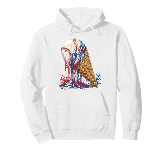 Baseball Ice Cream Dripping Ball Waffle Hoodie - Unique Graphic Men Women - T-Shirt, Sweatshirt, Hoodie