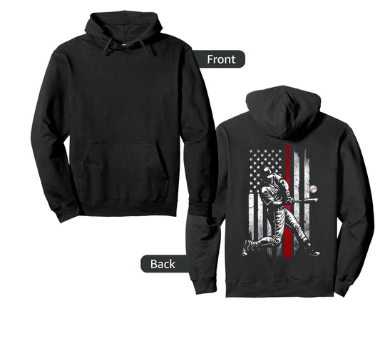 Baseball American Usa Flag Patriotic Hoodie - Fun Novelty Design Men Women - T-Shirt, Sweatshirt, Hoodie