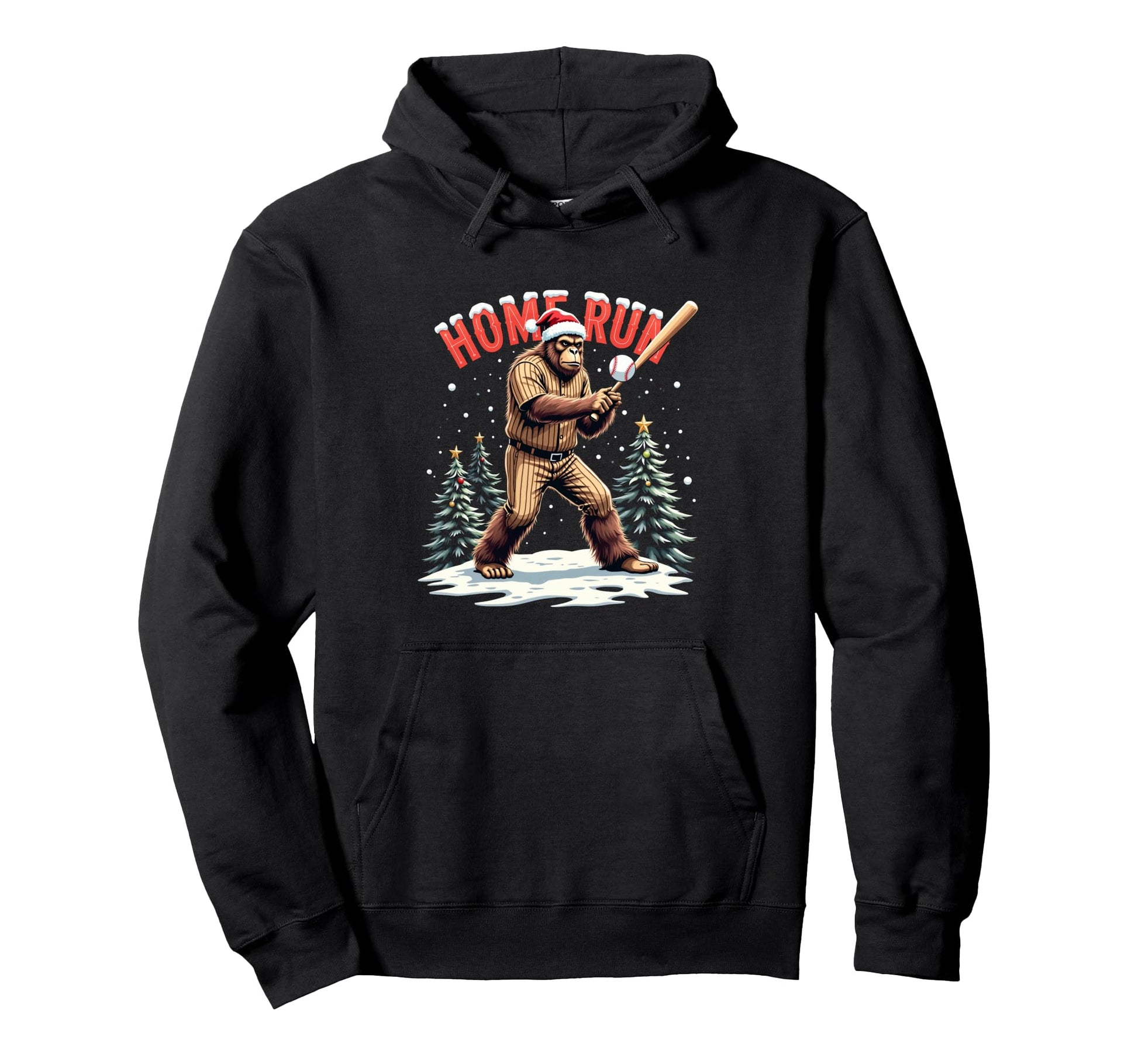 Baseball Homerun Bigfoot Santa Funny Hoodie - Trendy Graphic Men Women - T-Shirt, Sweatshirt, Hoodie