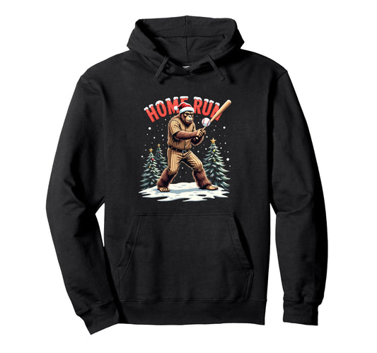 Baseball Homerun Bigfoot Santa Funny Hoodie - Trendy Graphic Men Women - T-Shirt, Sweatshirt, Hoodie