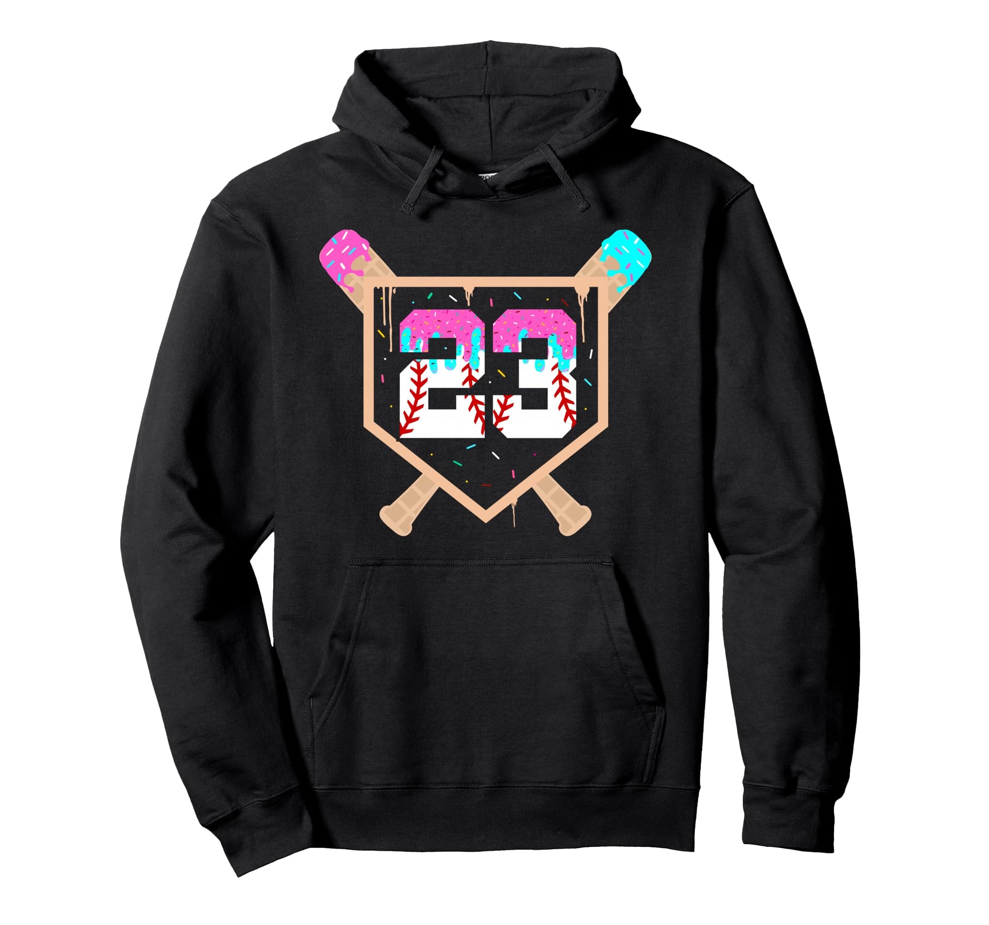 Baseball Ice Cream Drip Number 23 Player Hoodie - Unique Graphic Unisex - T-Shirt, Sweatshirt, Hoodie