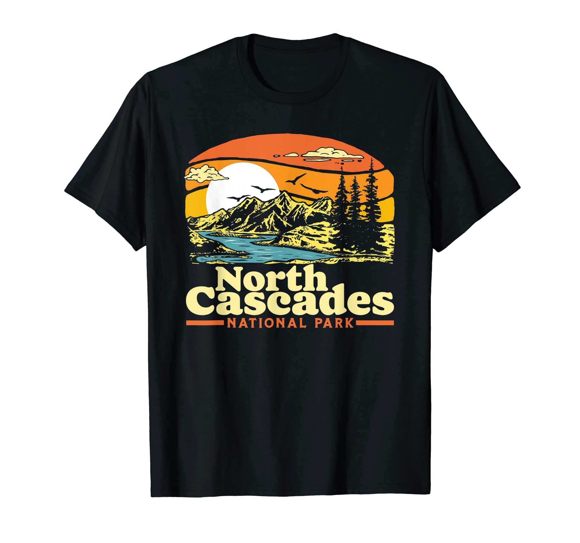 North Cascades National Park 80S T-Shirt - Custom Art Print Men Women - T-Shirt, Sweatshirt, Hoodie