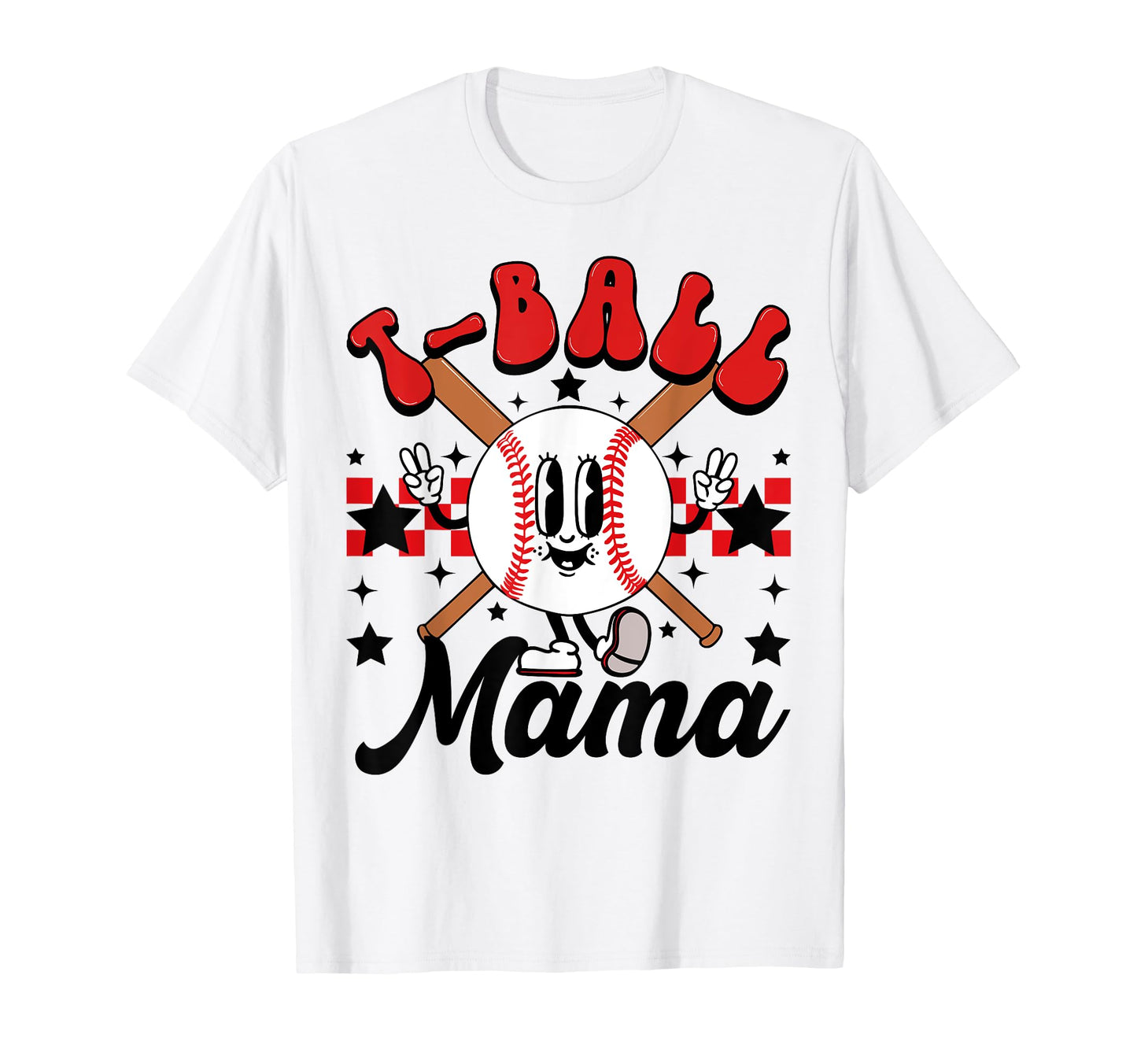 Groovy T Ball Mama Ball Mom Checkered T-Shirt - Minimalist Print Men Women - T-Shirt, Sweatshirt, Hoodie