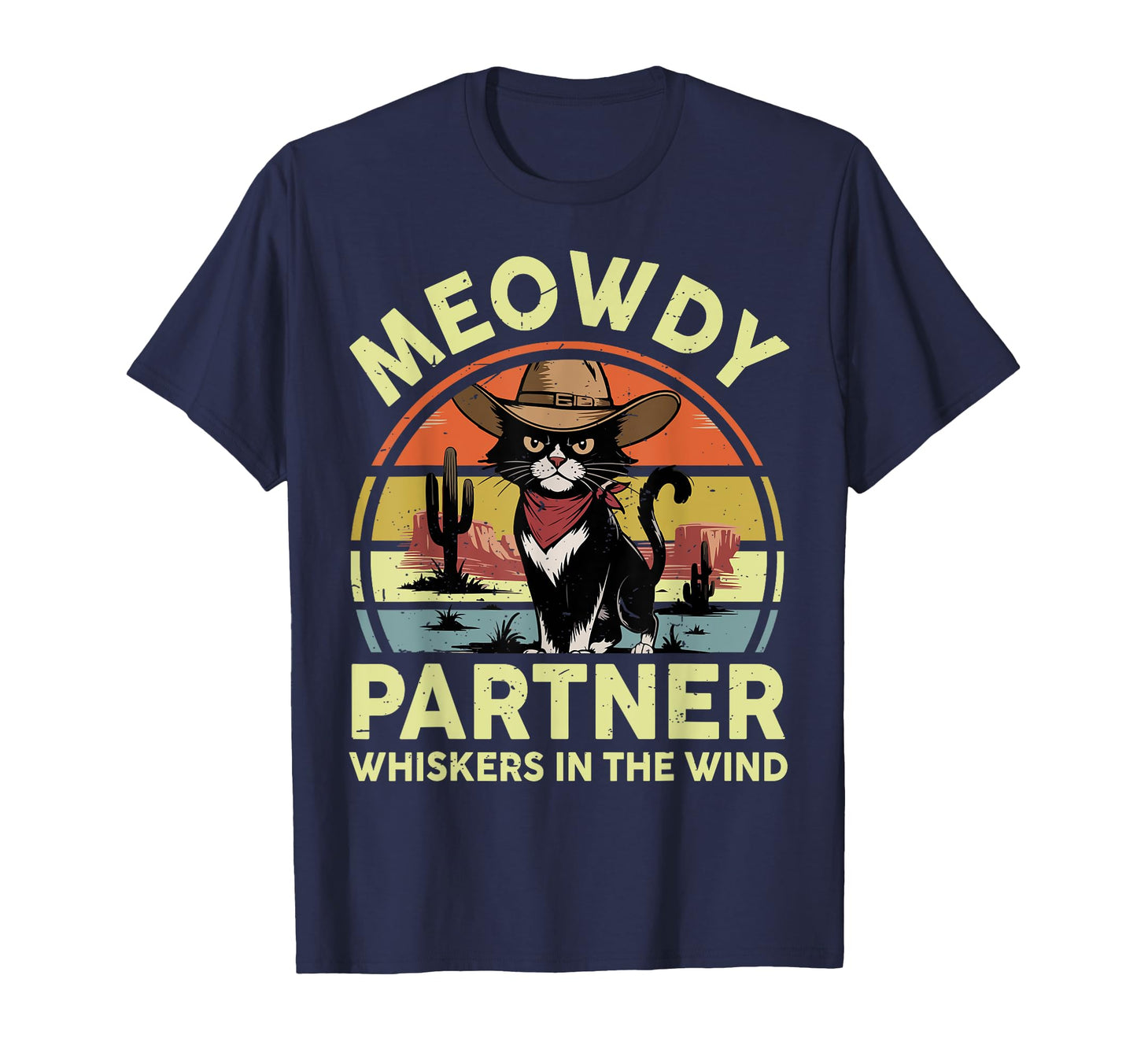 Meowdy Partner Funny Black Cat Cowboy T-Shirt - Graphic Print for Adults - T-Shirt, Sweatshirt, Hoodie